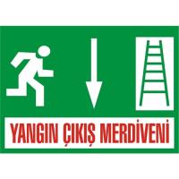 Yangın Acil Çıkış Merdiveni Aşağı 2.6 mm PVC Uyarı Levhası 17,5 x 25 cm